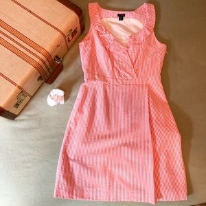 JCrew Coral & White Seersucker Dress